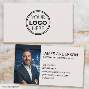 Cartão De Visita Logotipo Profissional Foto Minimalista Branco-Inte