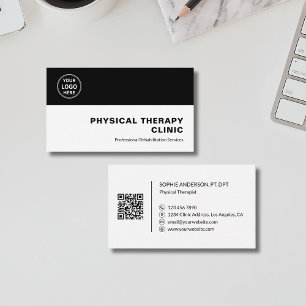 Cartão De Visita Logotipo Profissional QR Preto para Clínica de Fis