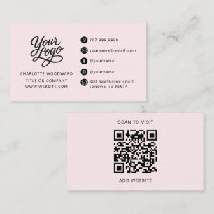 Cartão De Visita Logotipo Profissional Rosa QR Code
