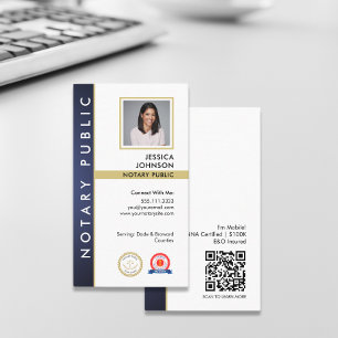 Cartão De Visita Logotipo Público de Foto do Código QR Dourado Azul