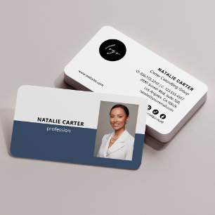 Cartão De Visita Logotipo QR CODE Foto profissional Retrato AZUL