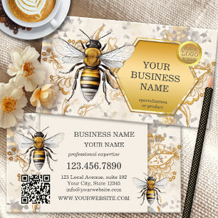 Cartão De Visita Logotipo QR Code Honey Bee Gold