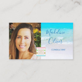 Cartão De Visita Logotipo QR Código Ocean Beach Sea Viagem Blue