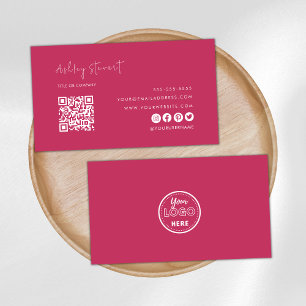 Cartão De Visita Logotipo Qr de código profissional - Rosa quente m