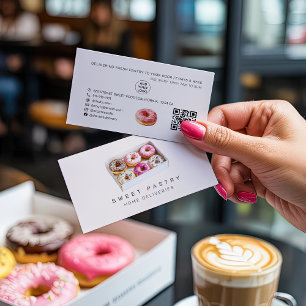 Cartão De Visita Logotipo Qr de entrega de donuts de pastelaria aqu