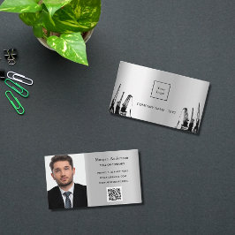 Cartão De Visita Logotipo QR do empreiteiro de fotos a preto na pra