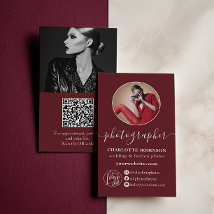 Cartão De Visita logotipo qr foto burgundy vermelho moderno fotógra