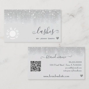 Cartão De Visita Logotipo QR Modelo Bonito Chuva de prata branca br