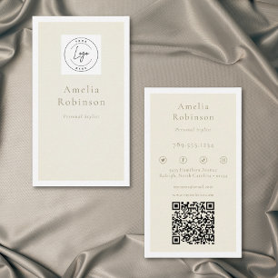 Cartão De Visita Logotipo QR Profissional Marfim Minimalista Modern