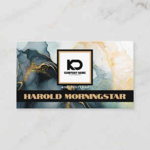Cartão De Visita Logotipo Quadrado BOLD e Código QR Indigo Dourado 