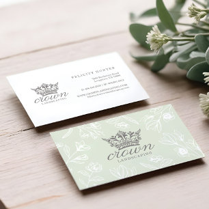 Cartão De Visita Logotipo real elegante floral & da folha da coroa