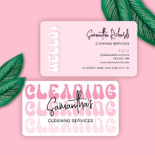 Cartão De Visita Logotipo Retro Rosa Moderno Serviço de Limpeza Fem