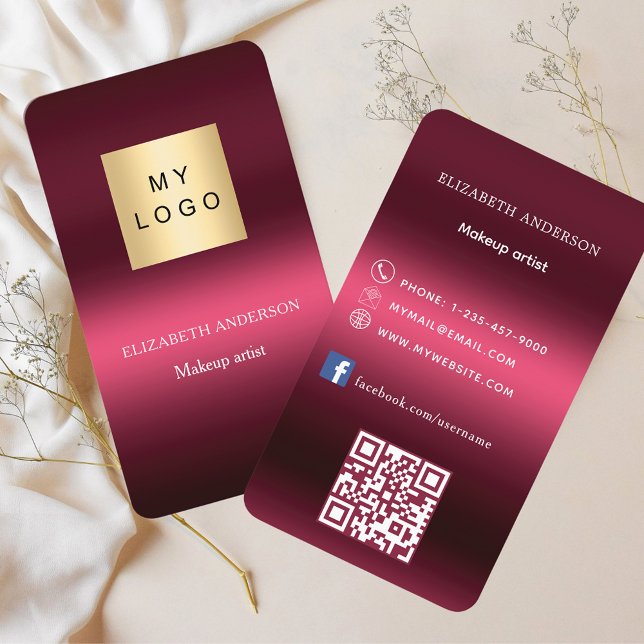 Cartão De Visita Logotipo rosa borboleta Qr code Facebook (Criador carregado)