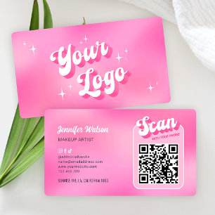 Cartão De Visita Logotipo rosa moderno para o Groovy Makeup Unhas S