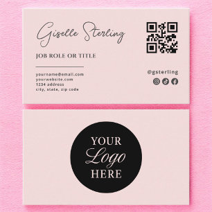 Cartão De Visita Logotipo rosa pincelado Código QR mínimo Profissio
