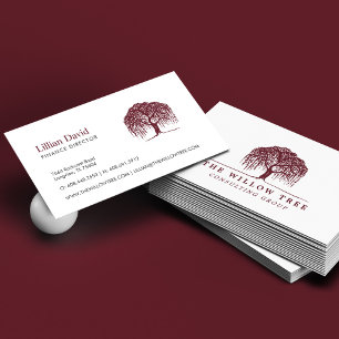 Cartão De Visita Logotipo Rustic Modern Burgundy Willow Tree
