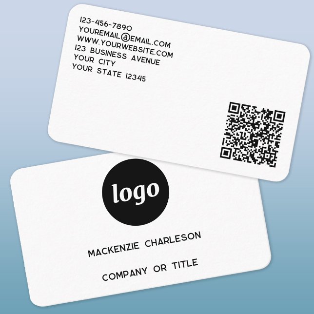 Cartão De Visita Logotipo Simples e Código QR (Logo QR code custom text professional minimalist business card)