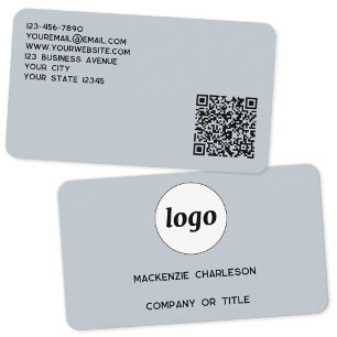 Cartão De Visita Logotipo Simples e Código QR Azul Pó