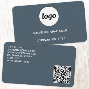 Cartão De Visita Logotipo Simples e Código QR Cinza Carvão