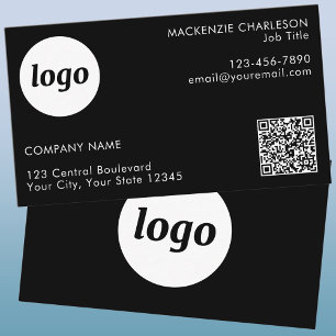 Cartão De Visita Logotipo Simples e Código QR de Texto Preto