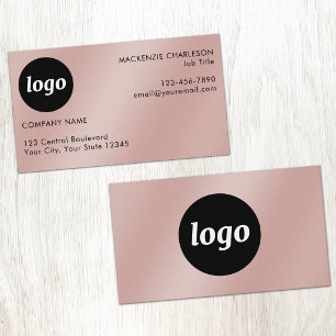 Cartão De Visita Logotipo Simples e Efeito Metálico Rosa Dourado em