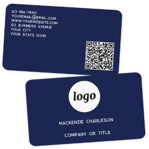 Cartão De Visita Logotipo simples e Marinho de código QR azul