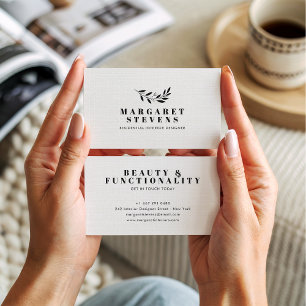 Cartão De Visita Logotipo simples e moderno da linha branca bege el