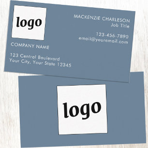 Cartão De Visita Logotipo Simples e Texto Azul Cinza Empoeirado