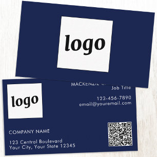 Cartão De Visita Logotipo simples e texto Código QR Marinho Azul