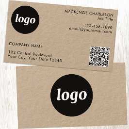 Cartão De Visita Logotipo simples e texto QR Code Kraft