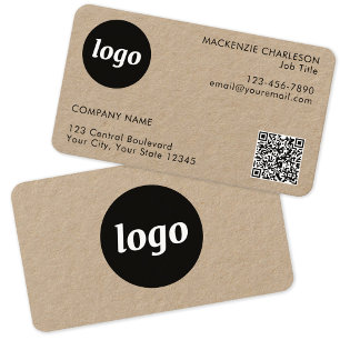 Cartão De Visita Logotipo simples e texto QR Code Kraft