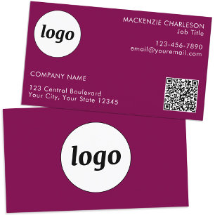 Cartão De Visita Logotipo simples e texto QR Código magenta cor-de-