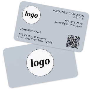 Cartão De Visita Logotipo Simples e Texto QR Código Pó Azul