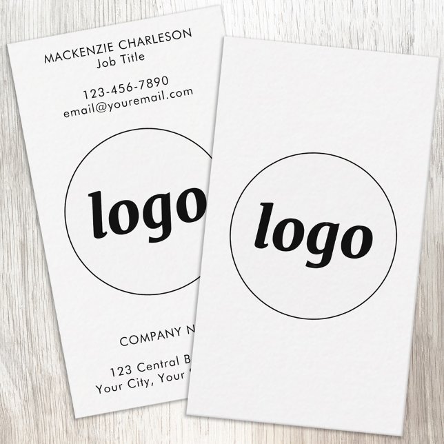 Cartão De Visita Logotipo Simples e Texto Vertical (Simple logo with custom text business branding promotional vertical format business cards)