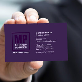 Cartão De Visita Logotipo sofisticado do monograma Púrpura Púrpura