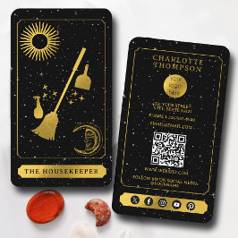 Cartão De Visita Logotipo Tarot Celestial Maid Dourado Preto