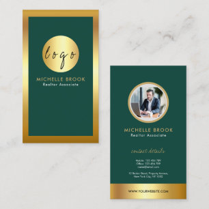 Cartão De Visita Logotipo verde e Ouro de garrafas Imóveis Modernos