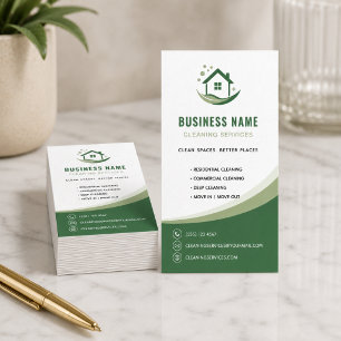 Cartão De Visita Logotipo Verde Profissional de Serviços de Limpeza