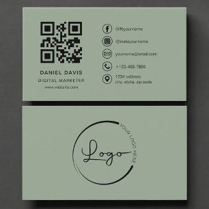 Cartão De Visita Logotipo Verde Sage do Profissional de Marketing D