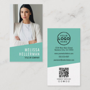 Cartão De Visita Logotipo Vertical da Empresa de Código QR de Foto