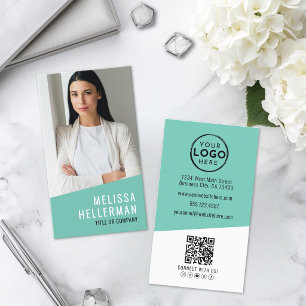 Cartão De Visita Logotipo Vertical da Empresa de Código QR de Foto
