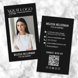 Cartão De Visita Logotipo Vertical da Empresa de Código QR de Foto 