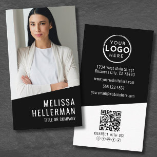 Cartão De Visita Logotipo Vertical de Código QR de Foto Contemporân