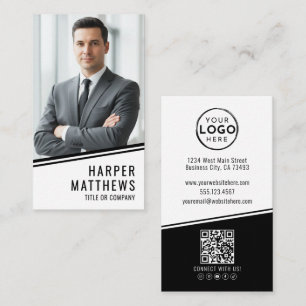 Cartão De Visita Logotipo Vertical de Código QR de Foto Profissiona