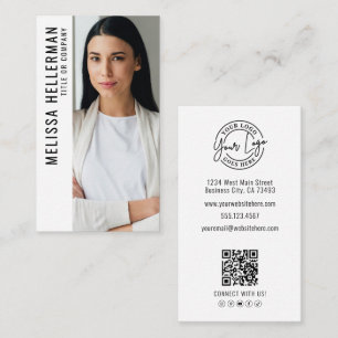 Cartão De Visita Logotipo Vertical de Código QR de Foto Profissiona
