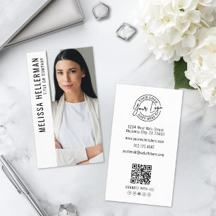 Cartão De Visita Logotipo Vertical de Código QR de Foto Profissiona