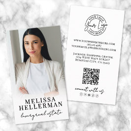 Cartão De Visita Logotipo Vertical de Código QR de Foto Profissiona