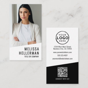 Cartão De Visita Logotipo Vertical de Código QR de Foto Profissiona