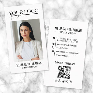 Cartão De Visita Logotipo Vertical de Empresa de Foto de Código QR 