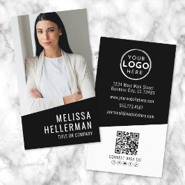 Cartão De Visita Logotipo Vertical de QR Code com Foto Moderna Pret